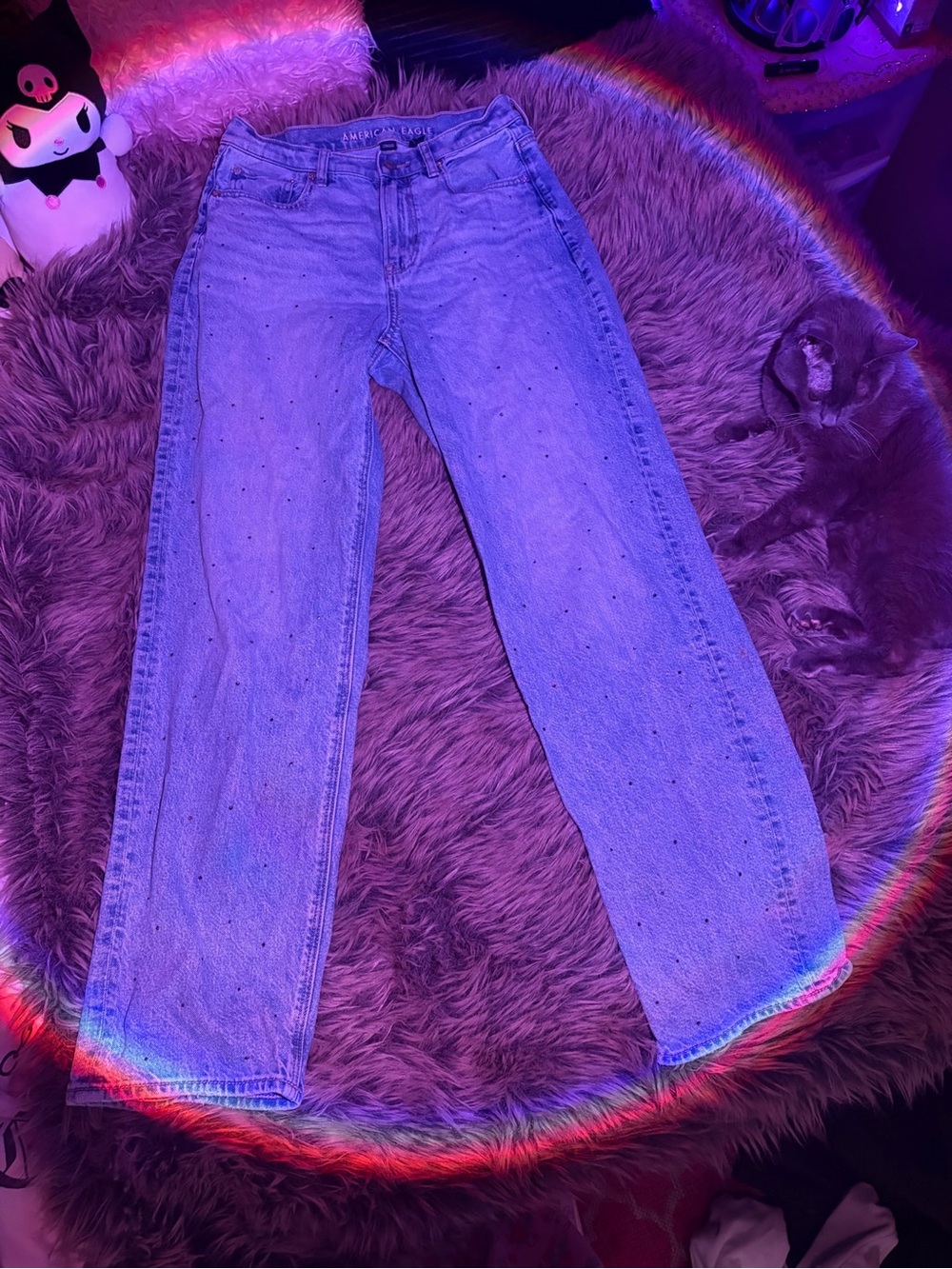 American Eagle Outfitters Bedazzled Light Blue Straight Leg Jeans